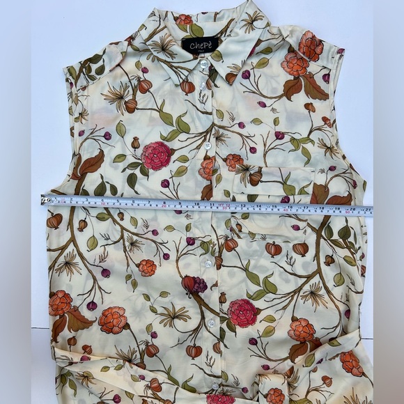 CHEPE Italy Beige red Floral Print button belts Dress - Picture 6 of 8